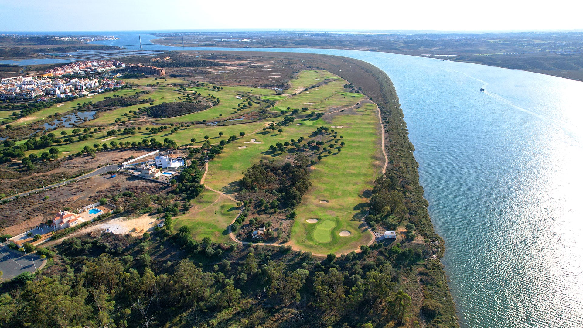 Aerial view of Golf Guadiana beside the river